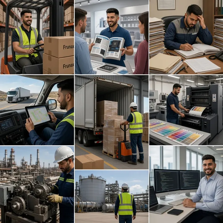 Collage de rubros empresariales y desarrollo tecnológico